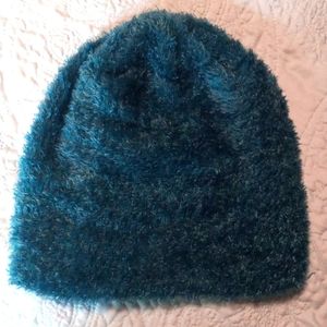 Fuzzy teal winter beanie